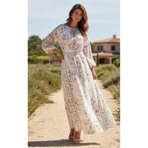 D' Ascoli Aisha Maxi Dress Linen Soft Rose Size Small Bohemian
